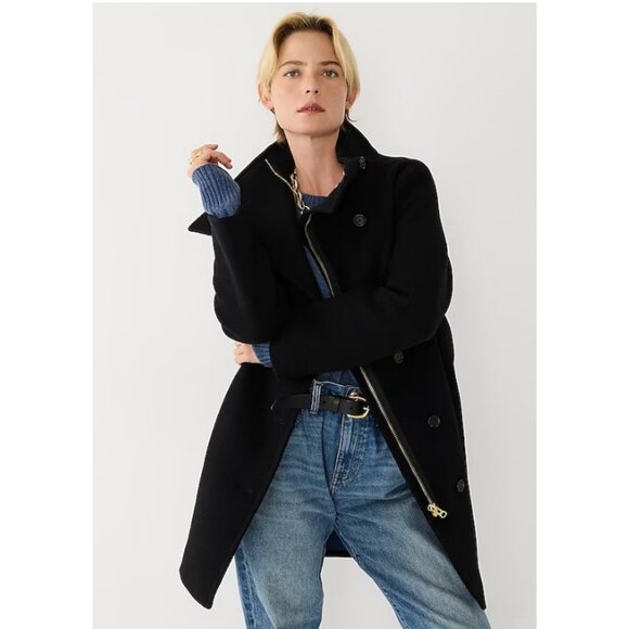 J.Crew Womens $375 Villa Coat Italian Wool Black Size 4 BA538 - Picture 2 of 10